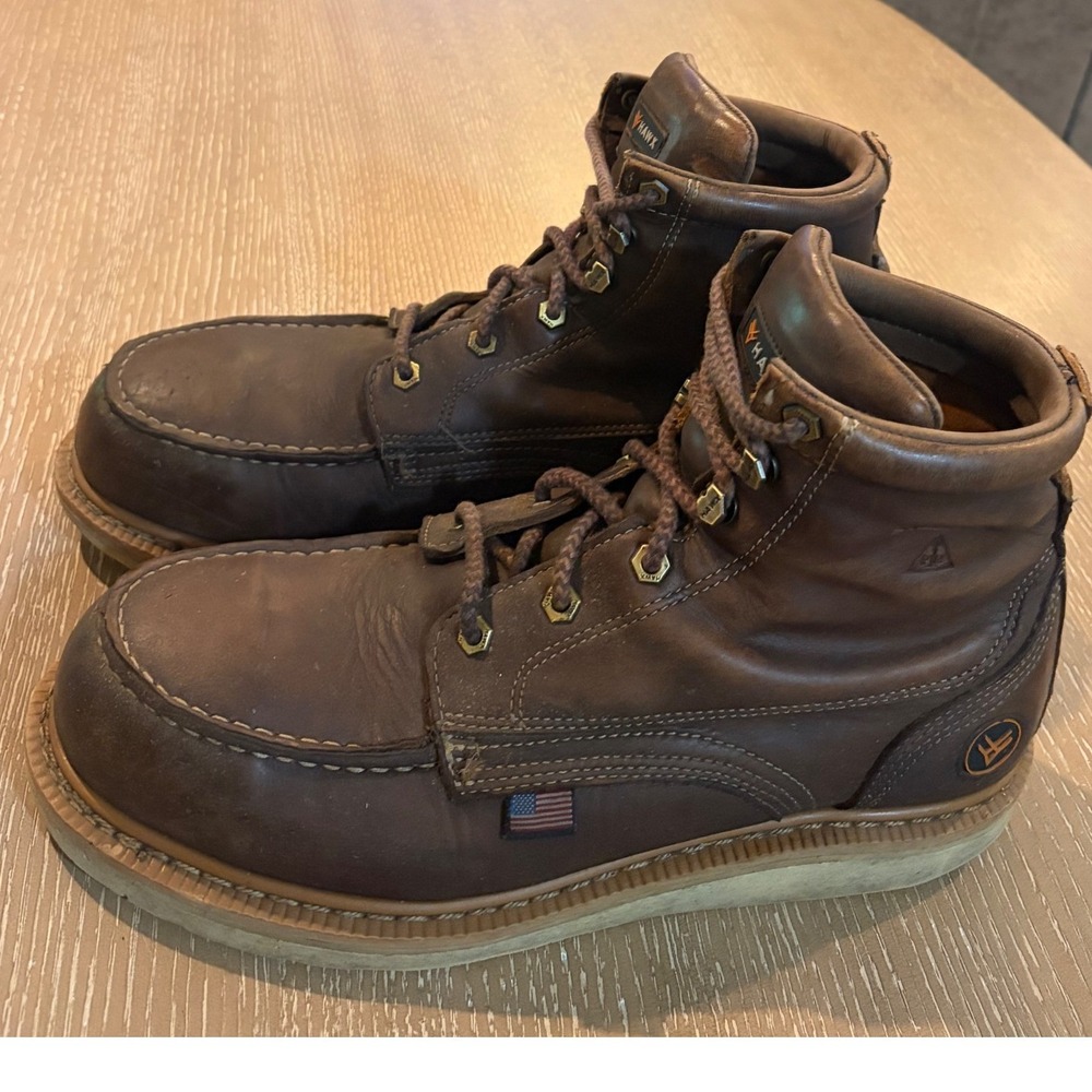 Hawx Made in USA Brown Leather Moc Wedge Steel Toe Boots - Men's 12 BHXSORPW2